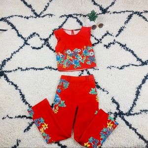 Matching red set with floral design